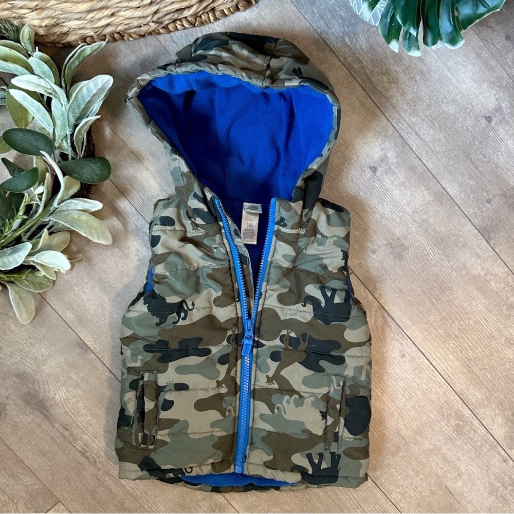 Little Me Toddler Boy Camo Hooded Puffer Vest Coat Animal Print Camouflage